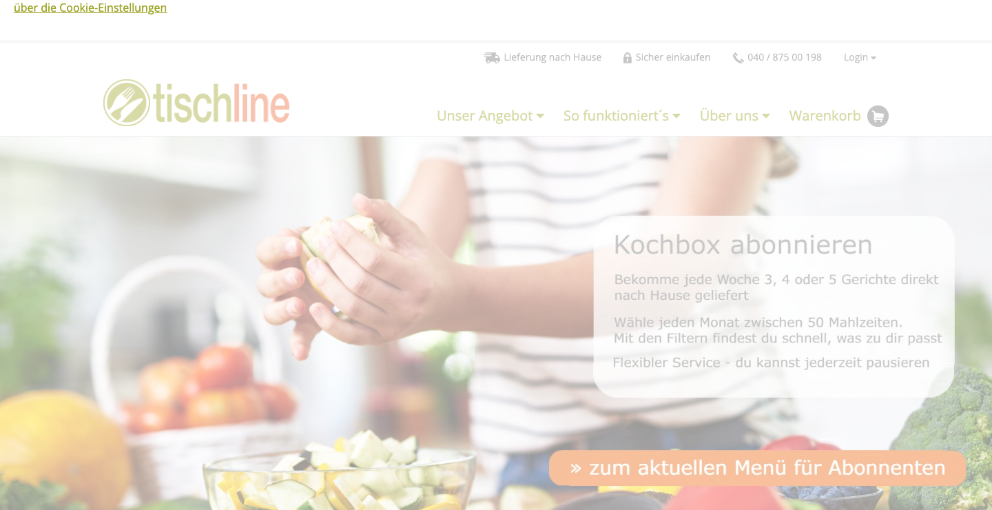 Tischline Kochbox Homepage ohne Abonnementpflicht