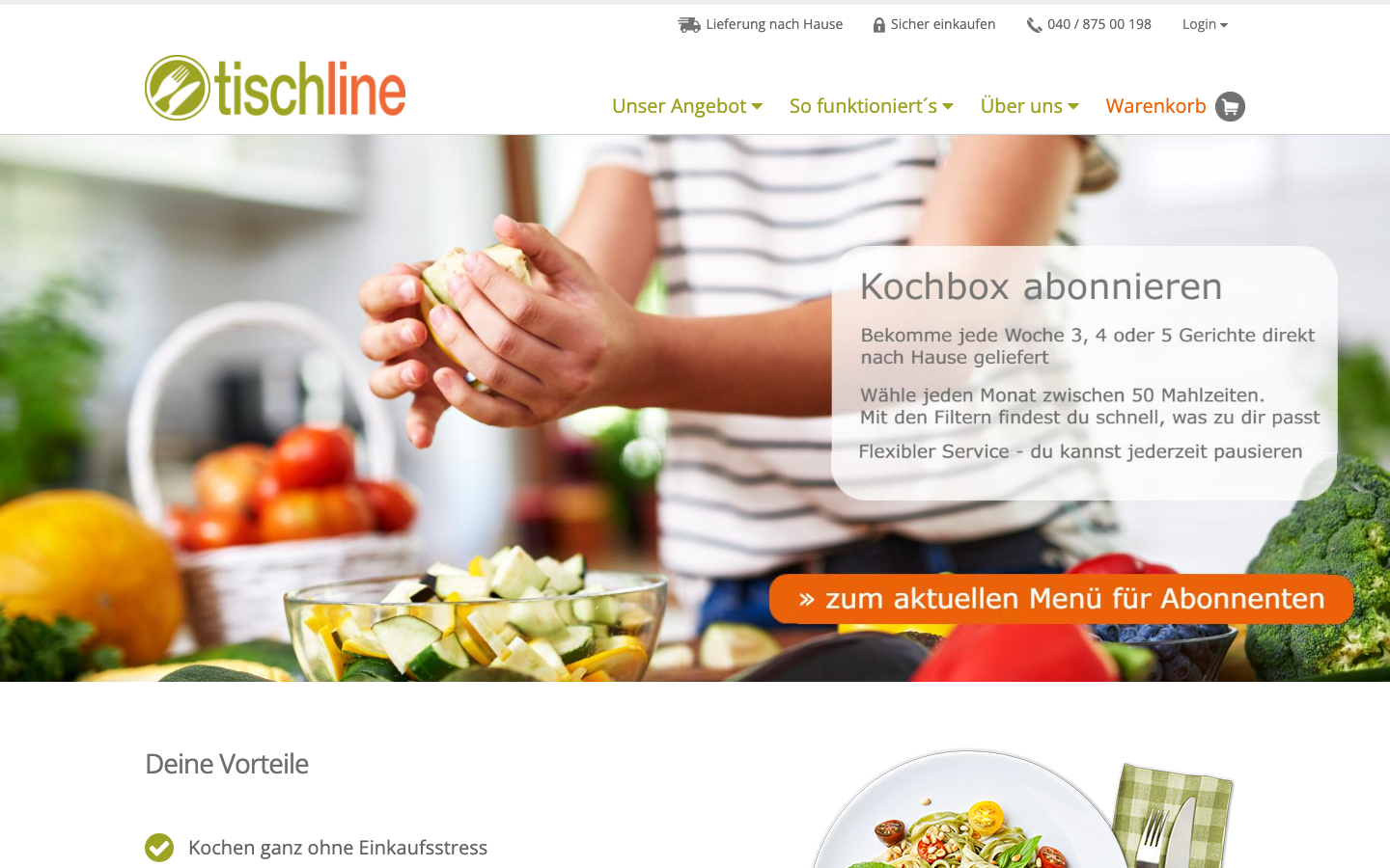 Screenshot: Tischline Startseite