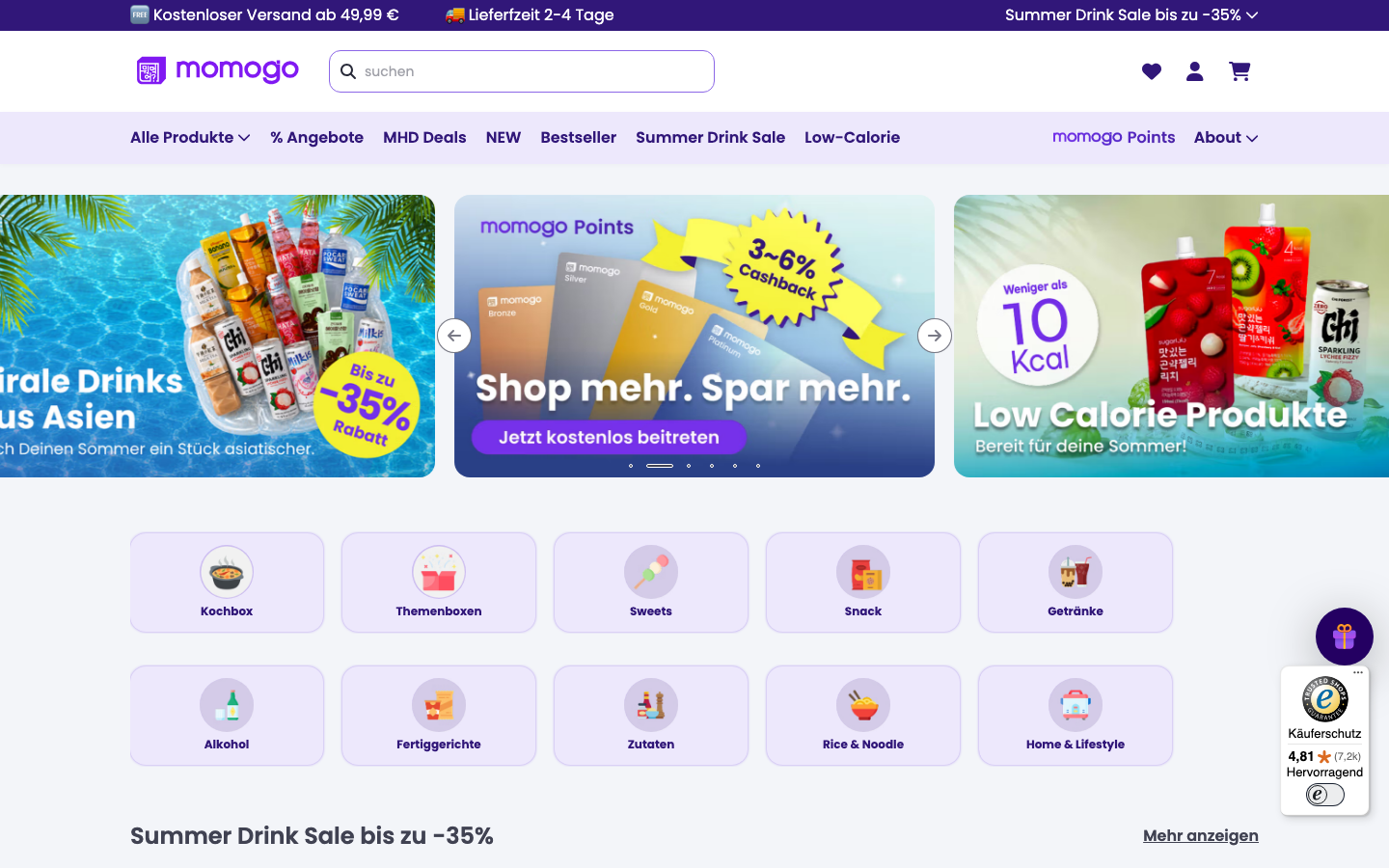 Screenshot der momogo.de Startseite, Stand August 2026