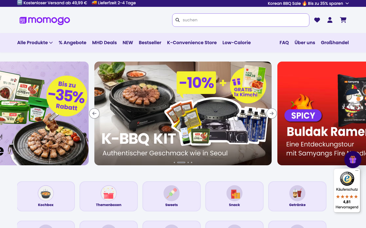 momogo Kochbox Homepage – asiatische Kochbox ab 6,99 € pro Portion