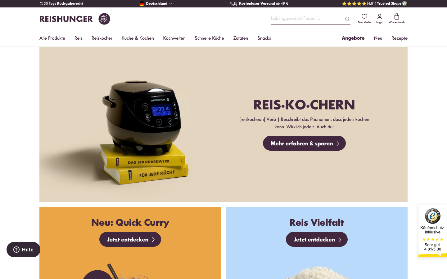 Reishunger Kochbox Homepage — vegetarische und vegane Kochboxen