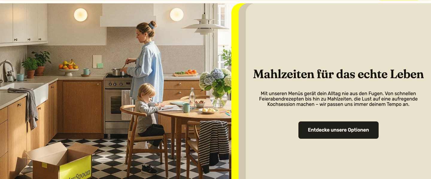 Screenshot der Marley Spoon Homepage: Kochbox-Abo mit über 120 Rezepten wöchentlich