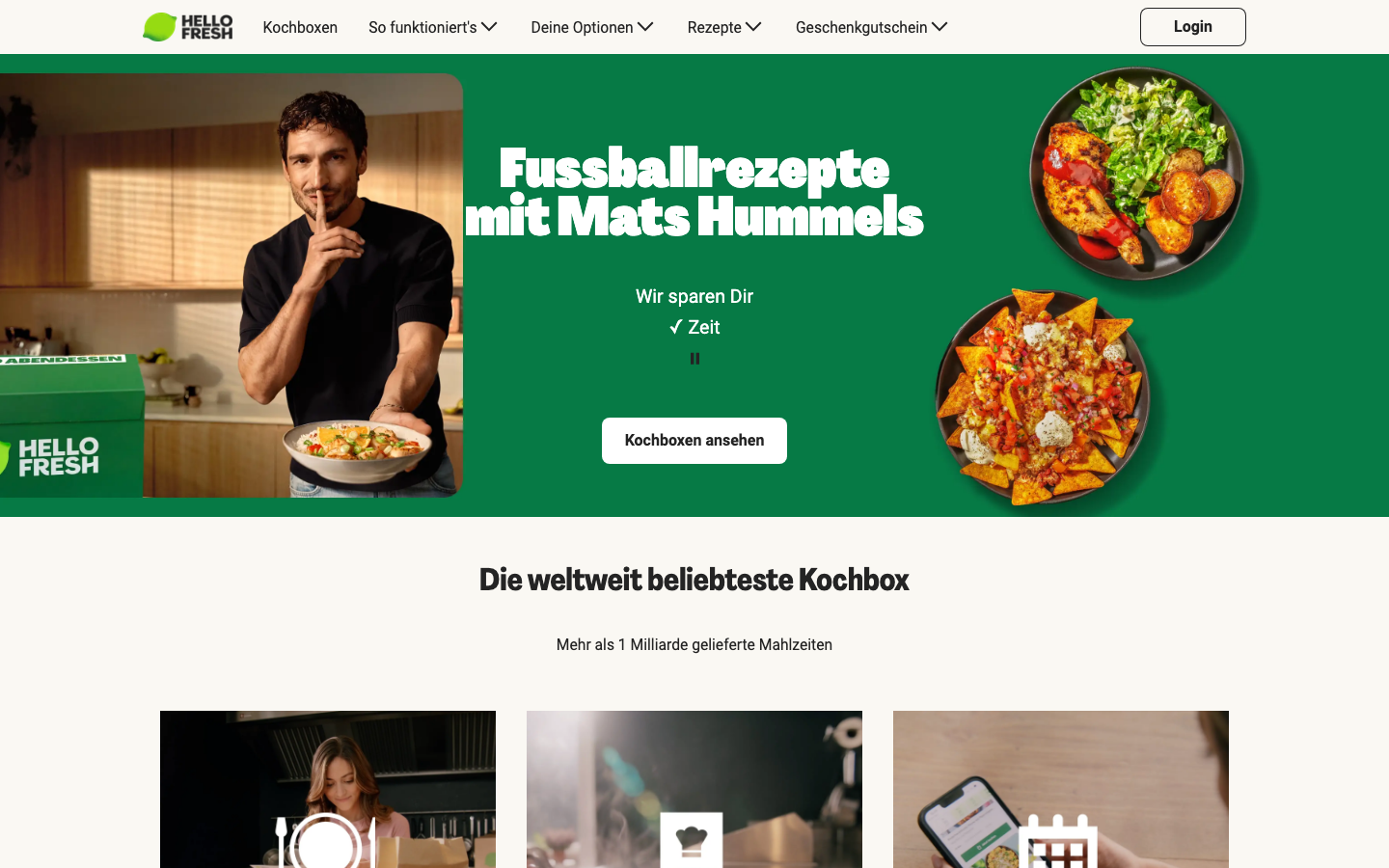 HelloFresh Startseite mit aktuellem Kochbox-Angebot