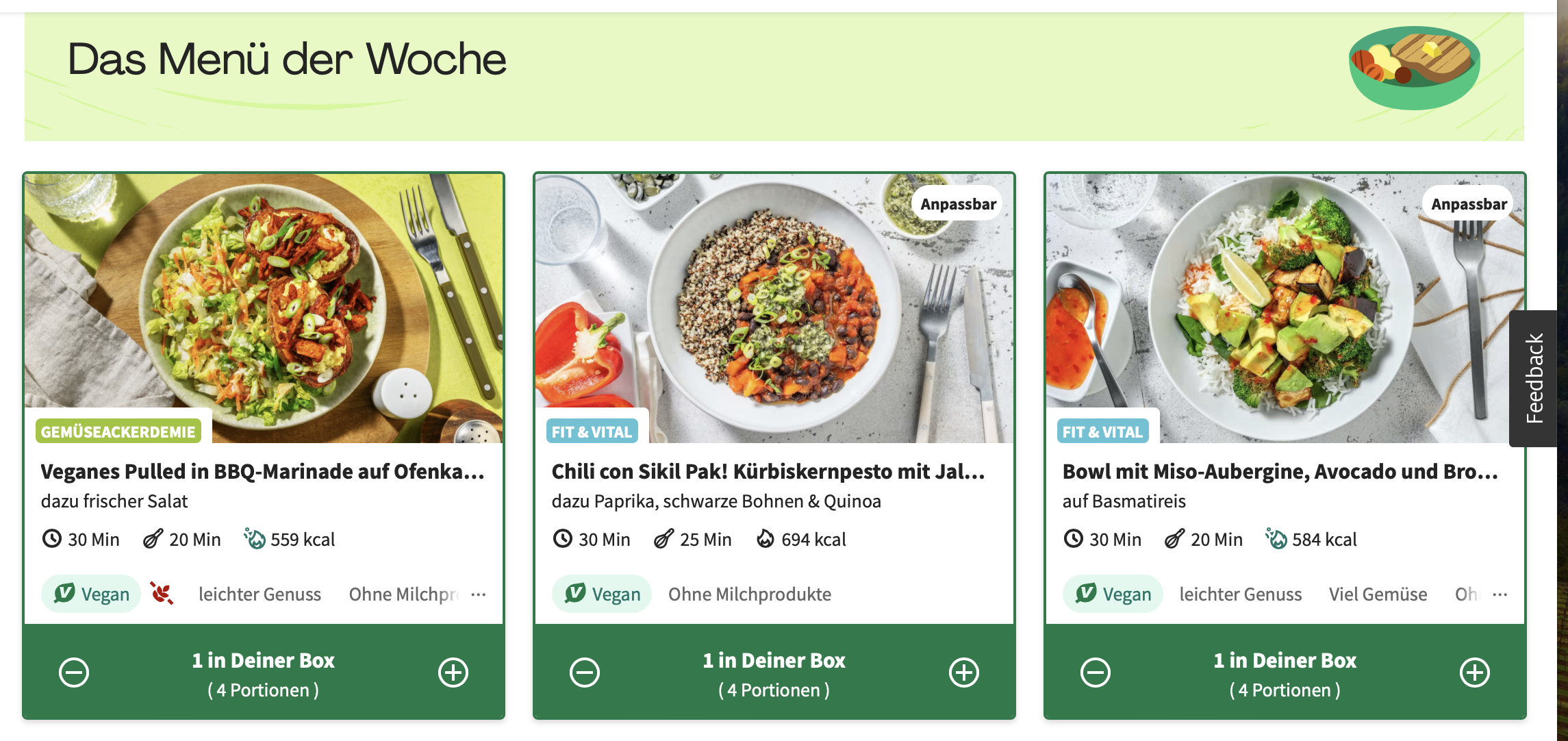 Auswahl des eigenen HelloFresh-Menüs