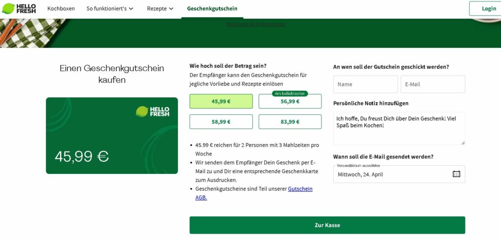 Kochbox von HelloFresh verschenken