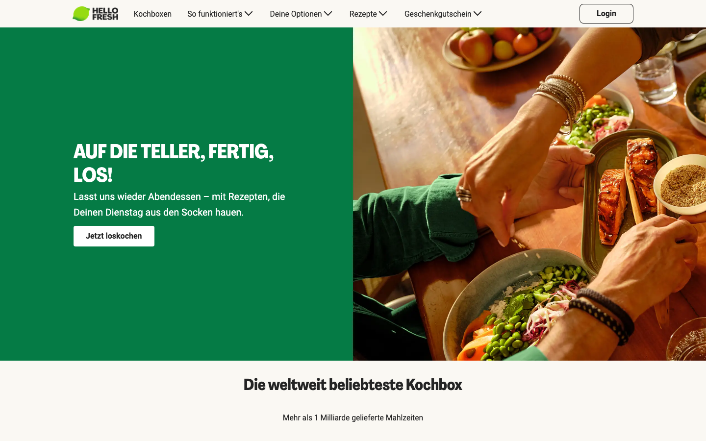 HelloFresh Startseite – Kochbox mit frischen Zutaten und Rezepten