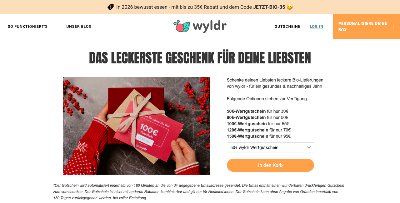 35 Euro wyldr Gutschein Code JETZT-BIO-35