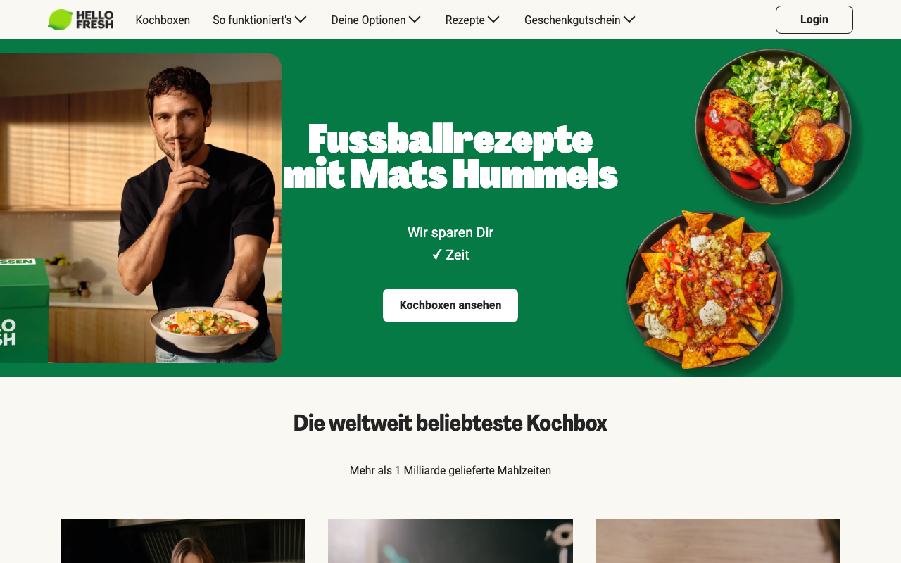 HelloFresh Startseite mit aktueller Neukundenaktion