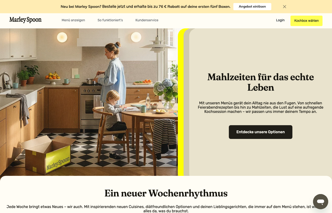 Screenshot der Marley Spoon Startseite