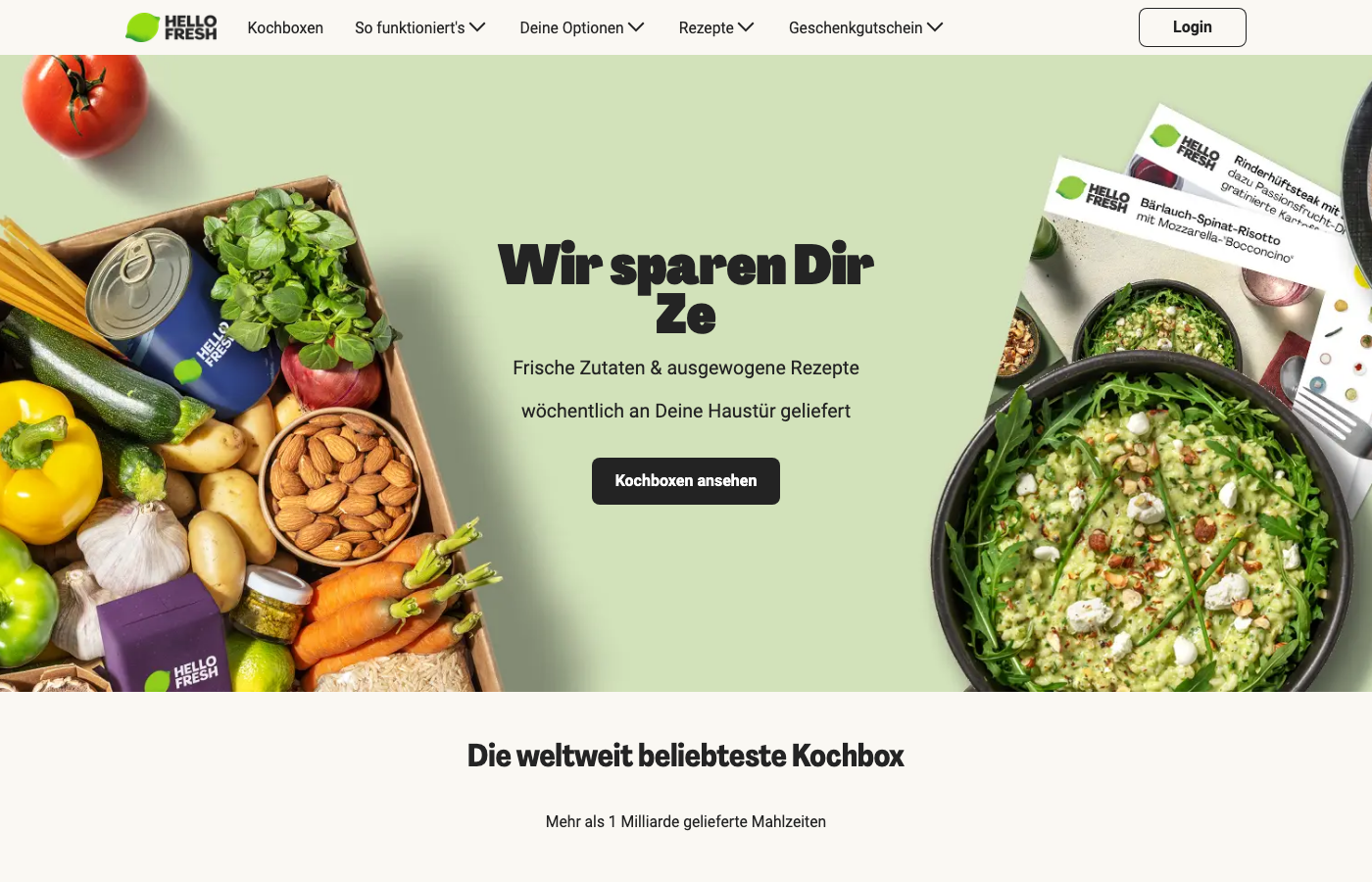 Screenshot der HelloFresh Startseite