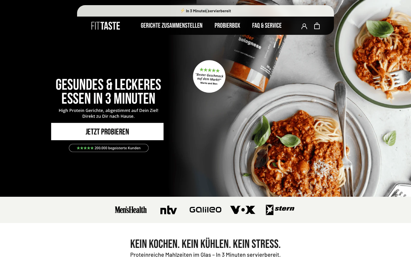 Startseite von fittaste.com im August 2026
