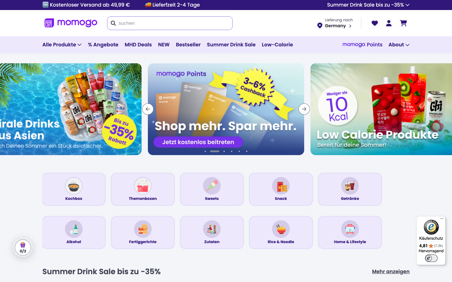 Startseite von momogo, ehemals EasyCookAsia, asiatische Trockenprodukte ohne Abo