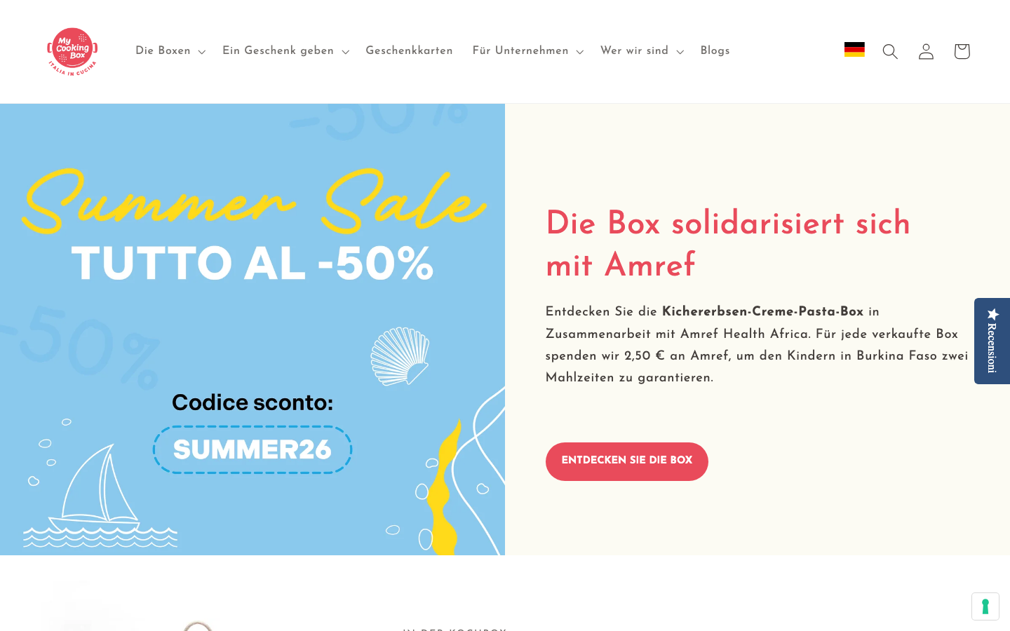 Startseite von MyCookingBox, italienische Kochboxen ohne Mitgliedschaft