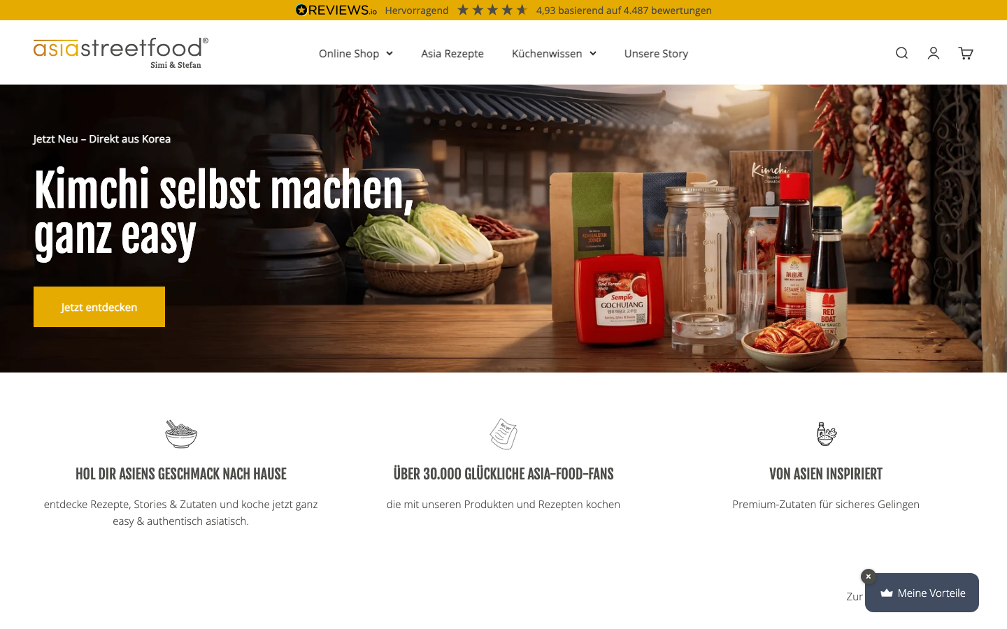 Startseite von asiastreetfood mit Kimchi-Kochbox und Zutaten für authentische asiatische Gerichte.